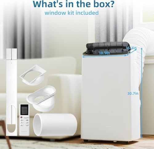 14,000 BTU Portable Air Conditioner for 550-750 Sq Ft 3-In-1 AC Unit with Cooling/Dehumidifier/Fan Modes, Remote, 24H Timer & Installation Kit for Home/Office/Dorm