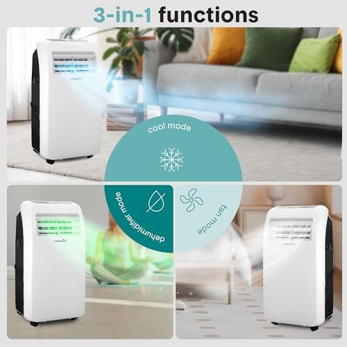 SereneLife Portable Air Conditioner 12,000 BTU with Built-in Dehumidifier - Portable AC unit for rooms up to 550 sq ft - Small AC Unit Remote Control, Window Mount Exhaust Kit