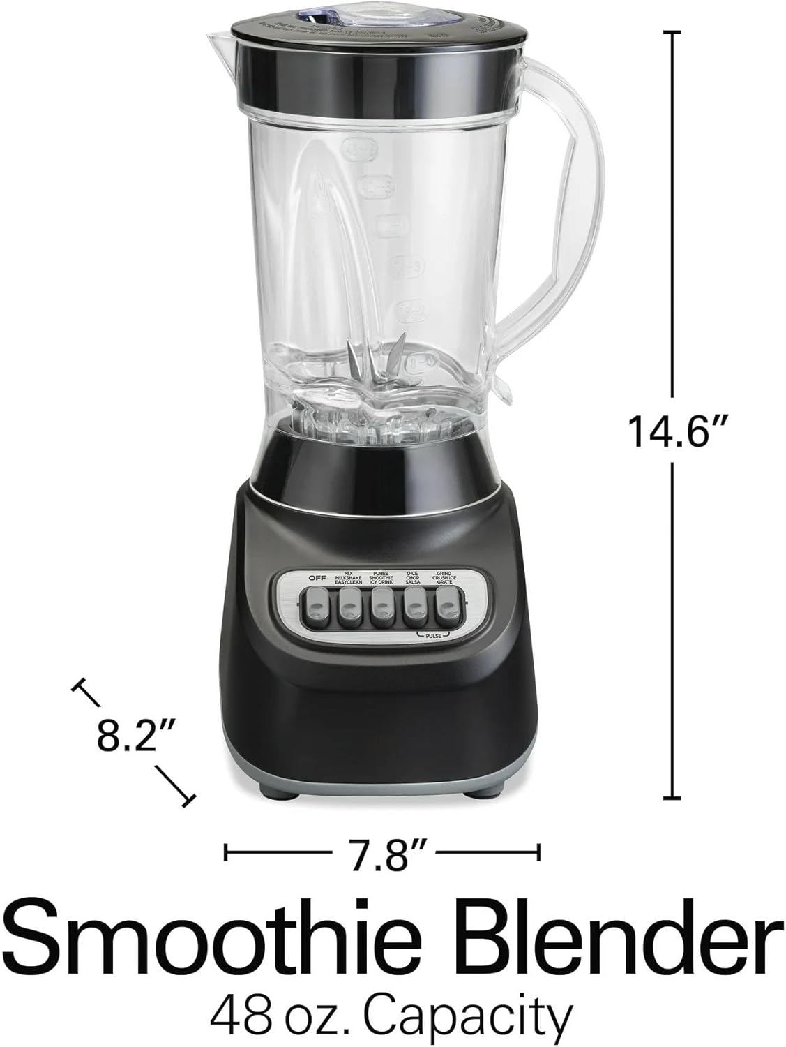 Beach Smoothie Blender with 650W Peak Power, Wave Action System, 12 Functions, 48 oz BPA-Free Jar, and Ice Sabre Blades Black (Black)