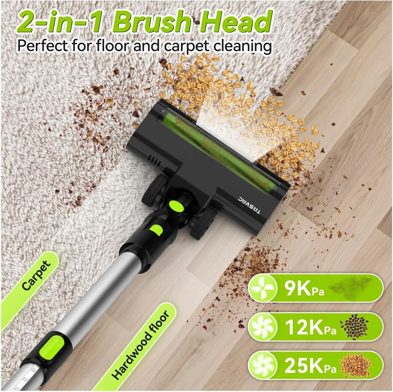 Compatible With TASVAC V60 Cordless Vacuum Cleaner, Upgraded 6-in-1 Handheld Stick Vacuum, Flexible Brush Head With LED Light, 25KPa Suction For Carpet Pet Hair Home Cleaning