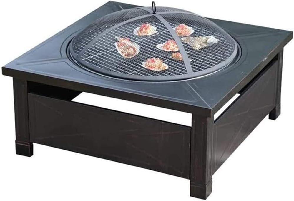 Outdoor Fire Pit Outdoor Fire Pit Metal Square Firepit Patio Stove Wood Burning BBQ Grill Fire Pit Bowl with Spark Screen Cover