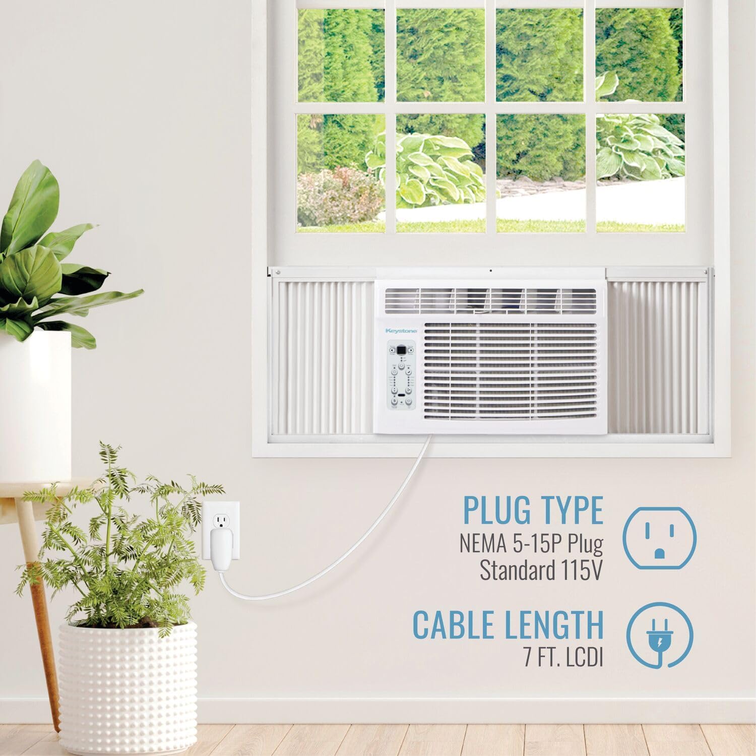 Keystone 8,000 BTU Window and Wall Air Conditioner with 3,500 BTU Supplemental Heating, 115V, Window/Wall AC Unit with Supplemental Heat for Bedroom, Living Room, Small-Medium Rooms up to 350 Sq.Ft.