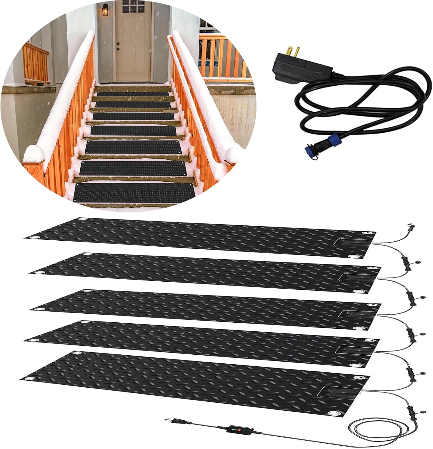 Snow Melting Walkway Mat，1/2/3/4/5 Pcs Heated Outdoor Mats for Stairs- Non-Slip Snow Melting Mats ，Heated Snow Melting Mats Walkway/Driveway Heated Sidewalk Outdoor Mats for Ice and Snow(5 Pcs,25.4x12