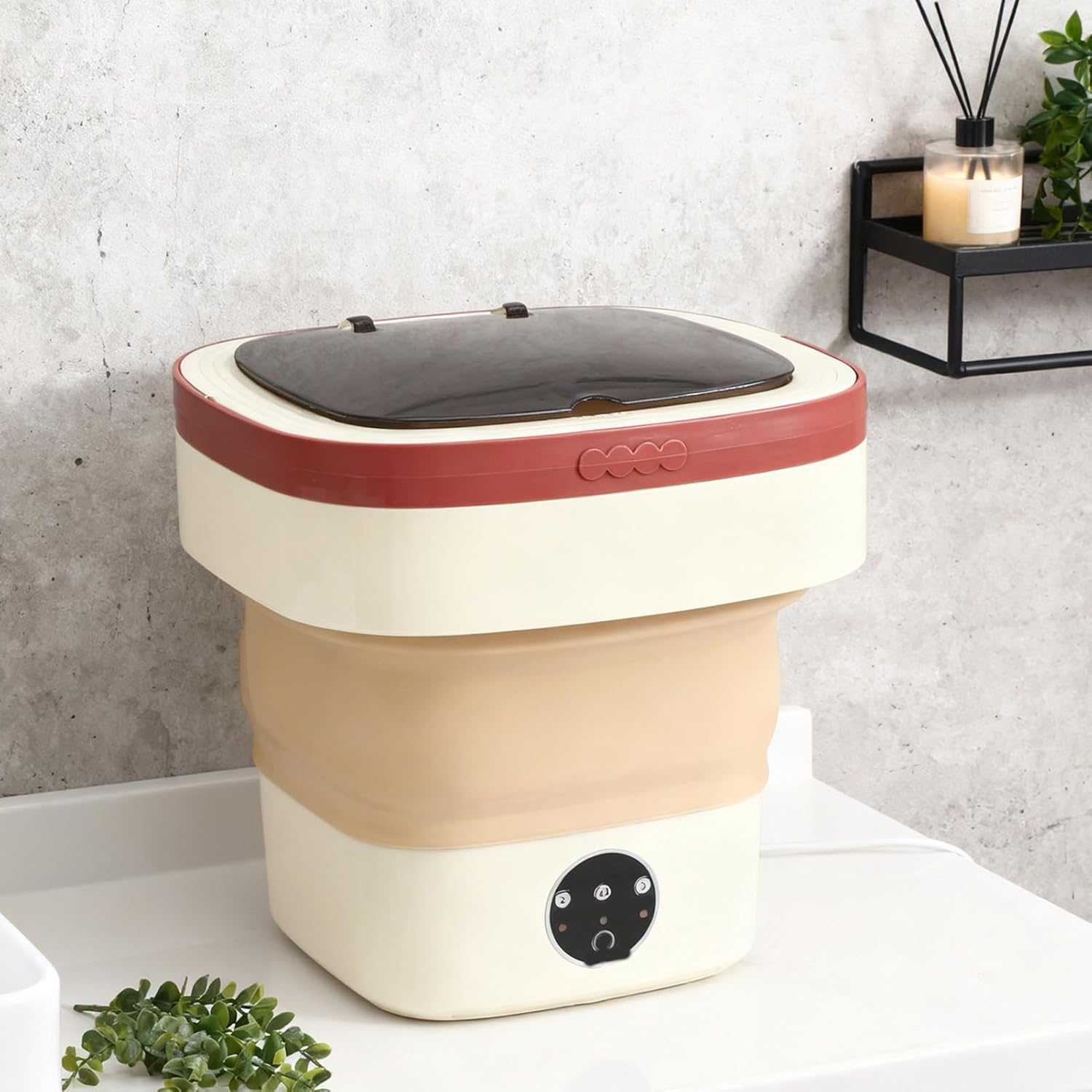 Portable Washing Machine 8L Foldable Underwear Washer with 3 Cleaning Modes Spinning Drying Function Drain Basket Small Foldable Laundry Machine for Toddler Clothes Socks (Khaki)