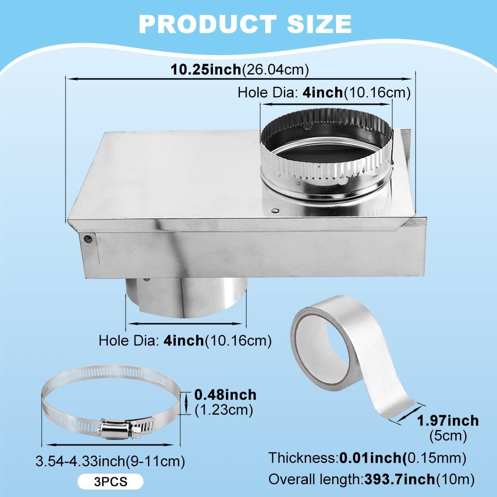 Periscope Dryer Vent Magnetic Dryer Vent Tight Space Dryer Vent Hose for Dryers Laundry Room Save Space with 3 Clamps and Aluminum Foil Tape (COLOR:Silver)