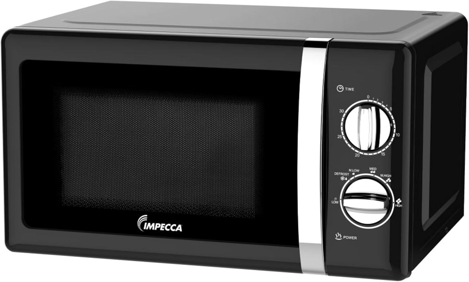IMPECCA Countertop Microwave Oven Retro Mechanical Dials 5 Modes Timer Defrost 0.7 Cu 700W 9.65” Turntable Easy Clean