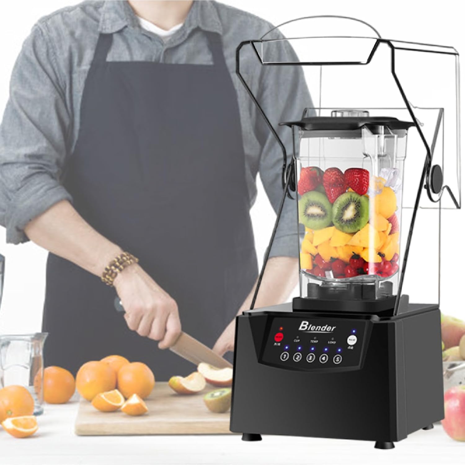 Commercial Blender with Soundproof Shield, 70 Oz Quiet Professional Blenders, Self-Cleaning, Quiet Sound Enclosure, 2200W Professional Blender for Kitchen,110V