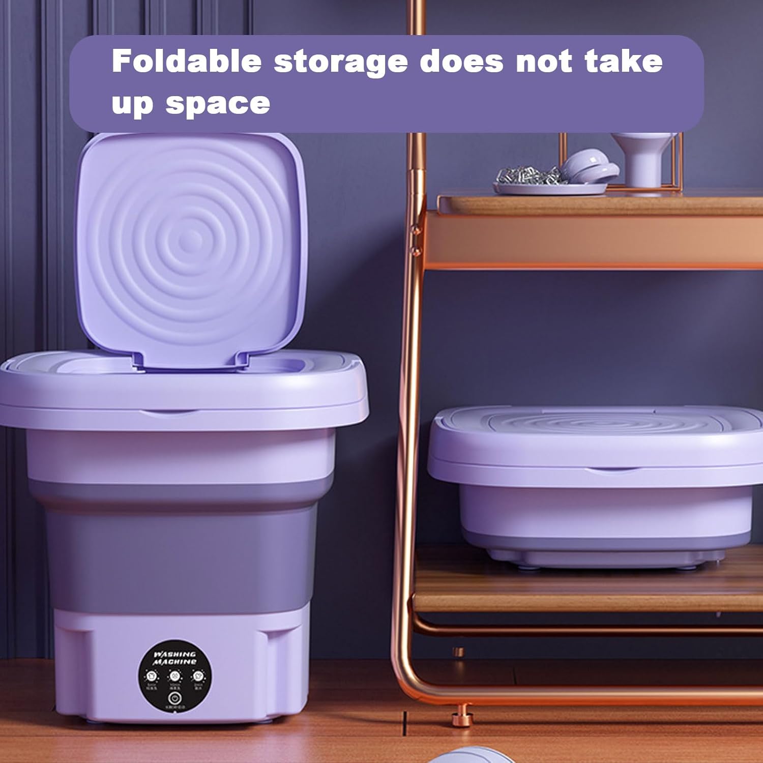 Generic Portable Washer and Dryer Combo, 8L Purple Mini Folding Washer, Top Load, Highly Efficient (Water, Energy), Small Portable Washing Machine for Apartments, Dorms, RV, Travel Laundry