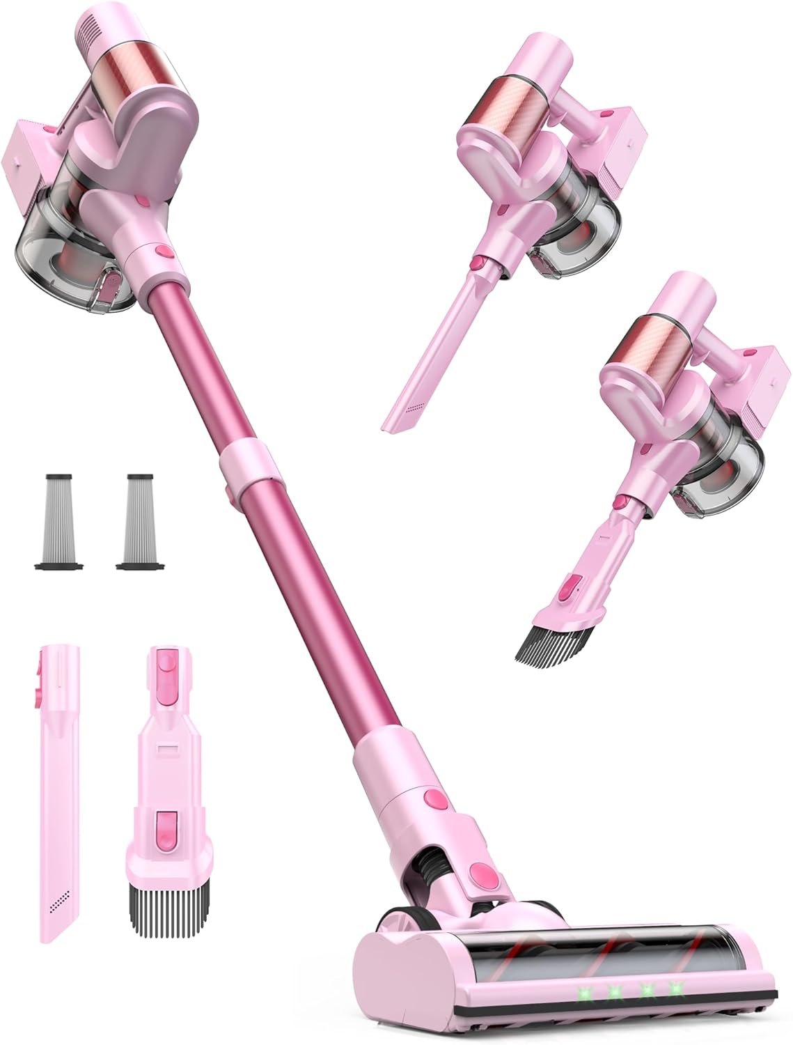 Pink Cordless Vacuum Cleaner, 45Kpa/550W/60 Mins Runtime Stick Vacuum with Self-Standing and Touch Screen, Anti-Tangle Wireless Vacumm, Vacuum Cleaners for Home/Pet Hair/Carpets/Floors