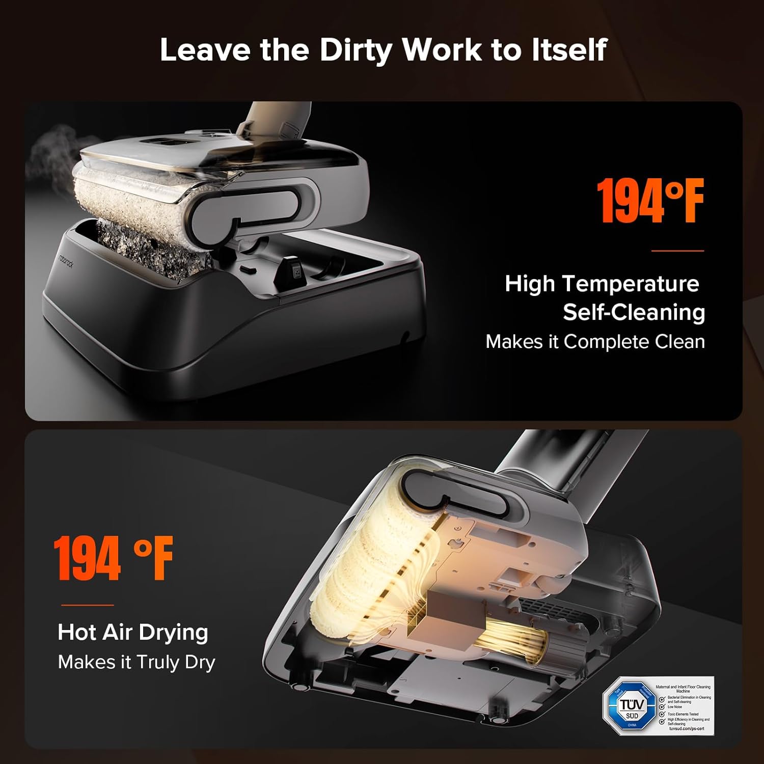 roborock F25 GT Set Wet Dry Vacuum Mop, Wet Dry Vacuum Cleaner Cordless, 20000Pa Floor Cleaner Machine for Tile Hard Floor, 194°F Self Cleaning Mop Combo with 180° Lie-Flat, 2 Extra Roller Brush