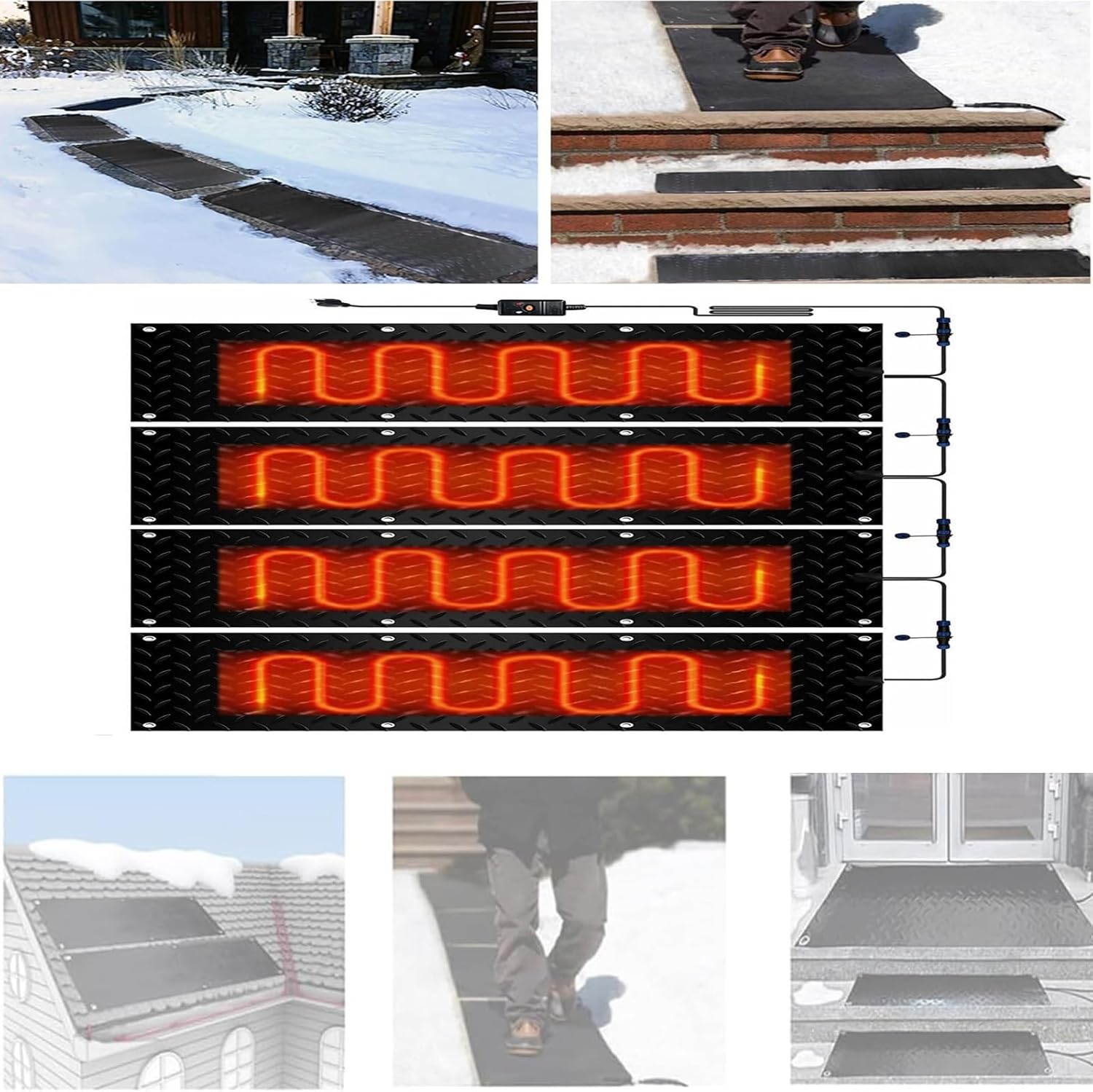 Heated Snow Melting Mats for Entrances No-Slip Heating Stair Heating Mats，1/2/3/4/5 pcs Outdoor Stairs- Non-Slip Winter Removal and Ice Melt Products -Heating Entrance(4 Pcs,30x120cm/12x48in)