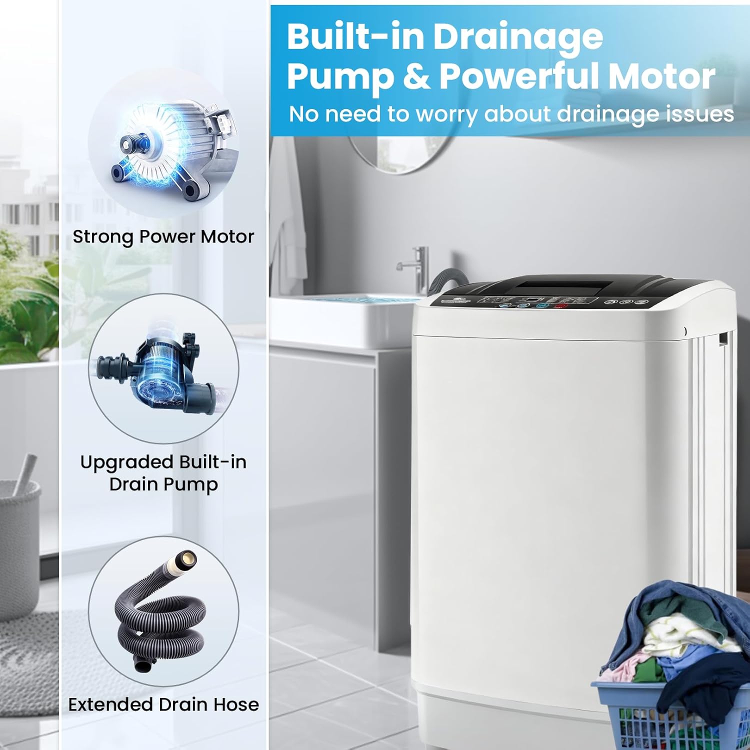 Nictemaw Portable Washing Machine 17.8Lbs Portable Washer with Drain Pump, 2.4 Cu.ft Full Automatic Washer and Dryer Combo, 10 Programs 8 Water Levels, Compact Washer for Apartment, Home, RV