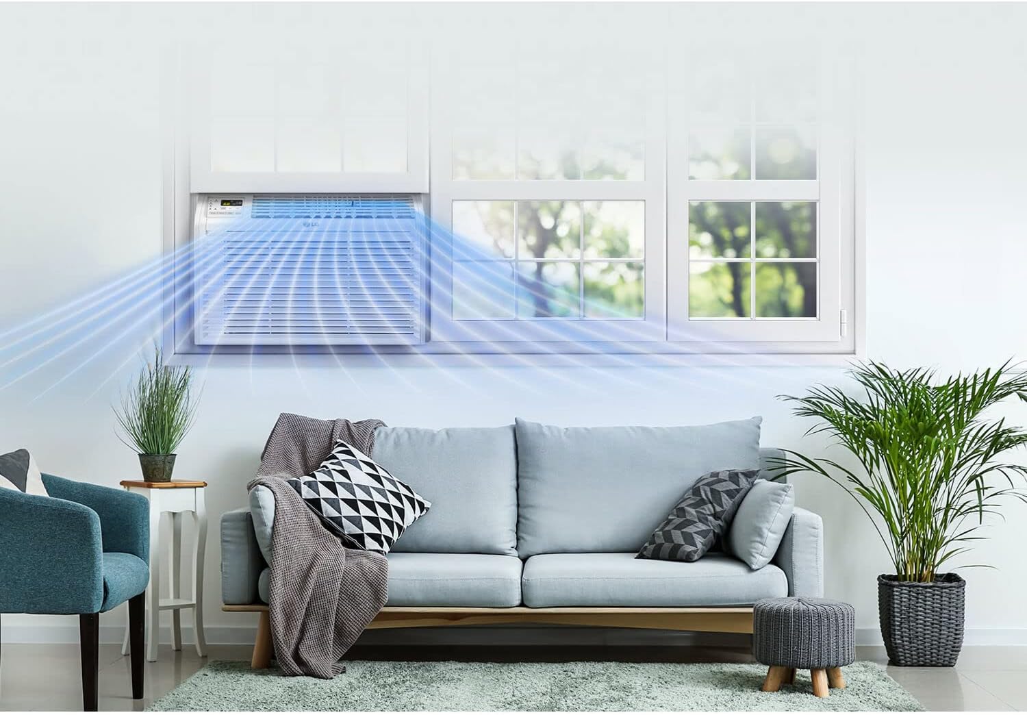 LG 6,000 BTU Window Air Conditioner, 115V, Cools 250 Sq.Ft. for Bedroom, Den, Living Room, Quiet Operation, with Remote, 2 Cooling & Fan Speeds, 2-Way Air Deflection, Auto Restart, White