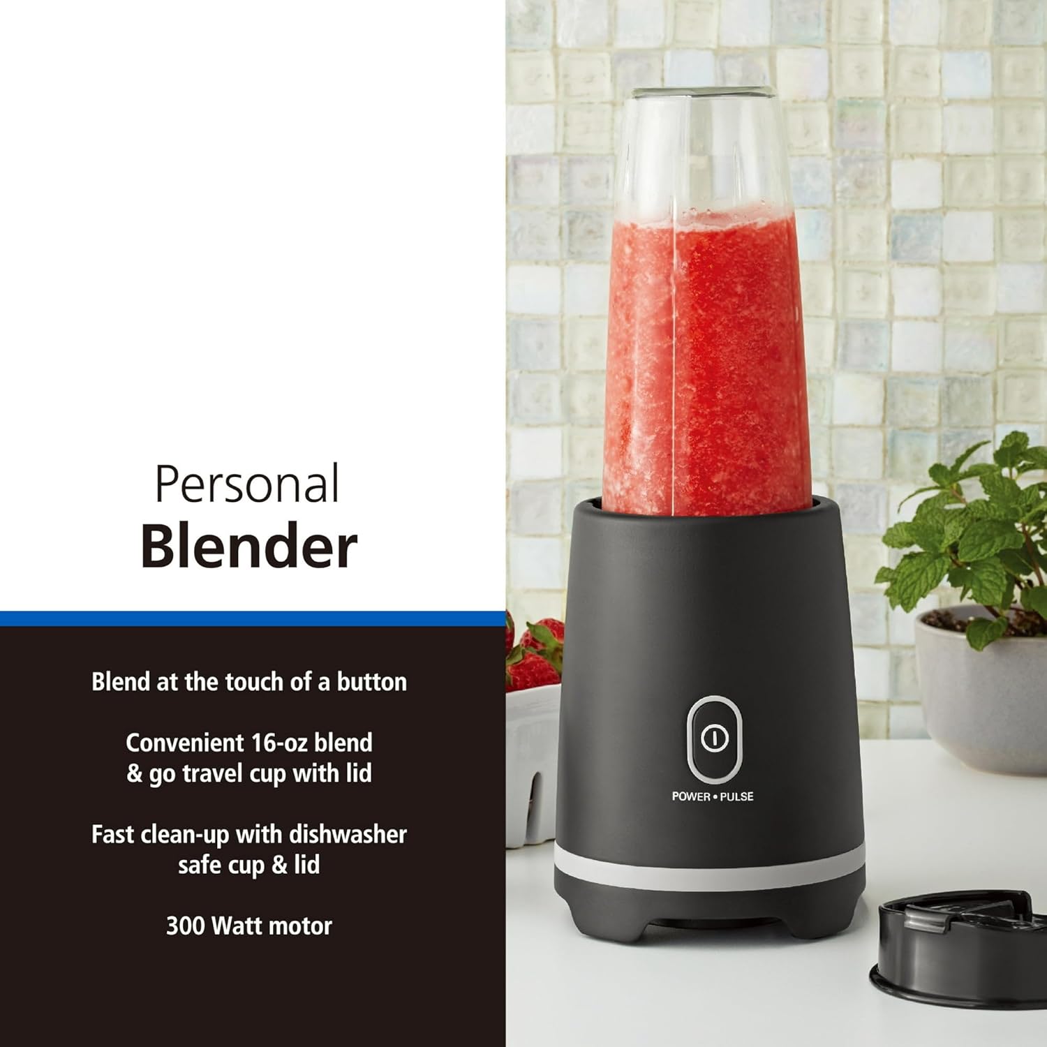 Compact Single-Serve Blender with 16 oz Travel Cup and Lid - Perfect for Smoothies and On-the-Go Beverages