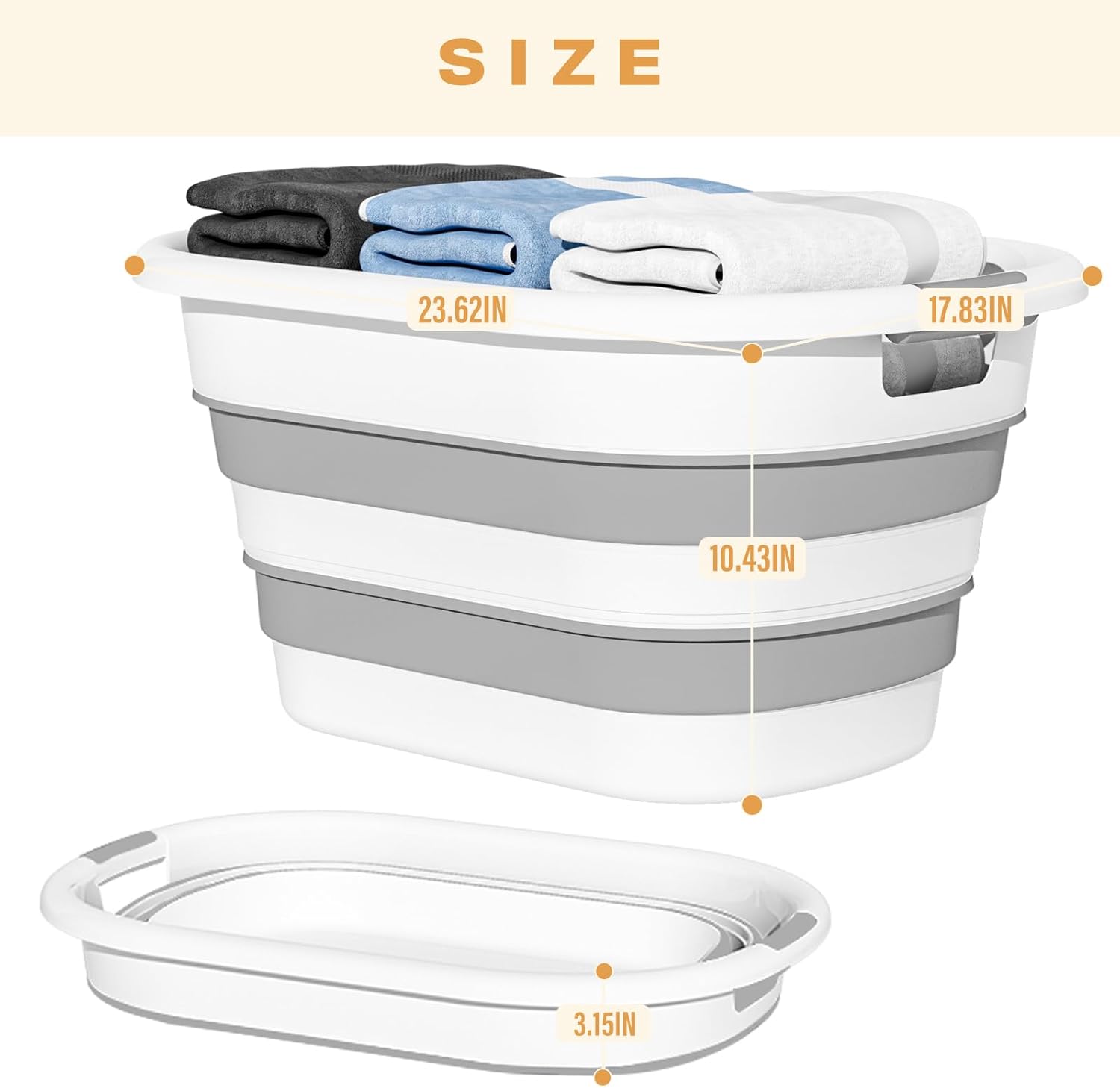 43L(11.5Gallon) Collapsible Laundry Baskets Plastic, Pop Up Laundry hamper/Storage Container, Foldable Laundry Basket with Large Capacity,Sturdy,Space Saver (Grey, 2 Packs)