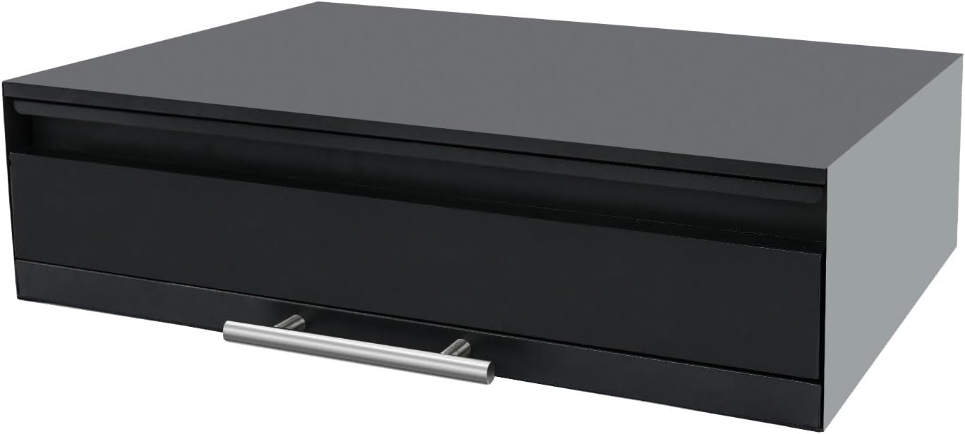 Countertop Drawer | Microwave Stand with Pull-Out Shelf & Drawer | Rust-Resistant Carbon Steel | Modern White Design | Easy Assembly | Fits Small Appliances & Kitchen Essentials (Black)