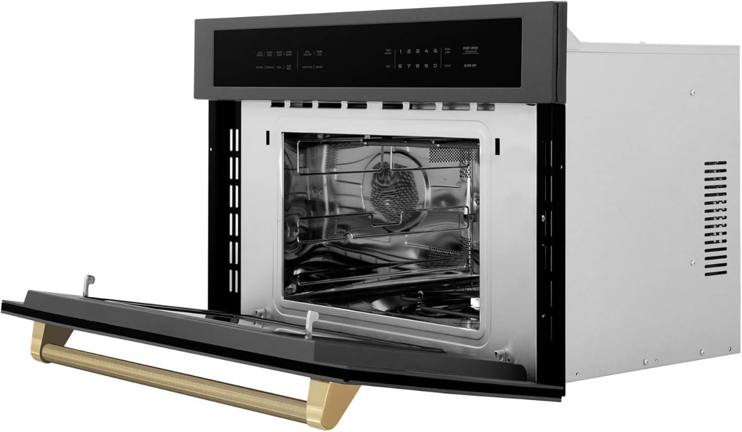 ZLINE Autograph Edition 30 in. 1.6 cu ft. Built-in Convection Microwave Oven in Black Stainless Steel and Champagne Bronze Helix Handle (MWOZ-30-BS-KCB)