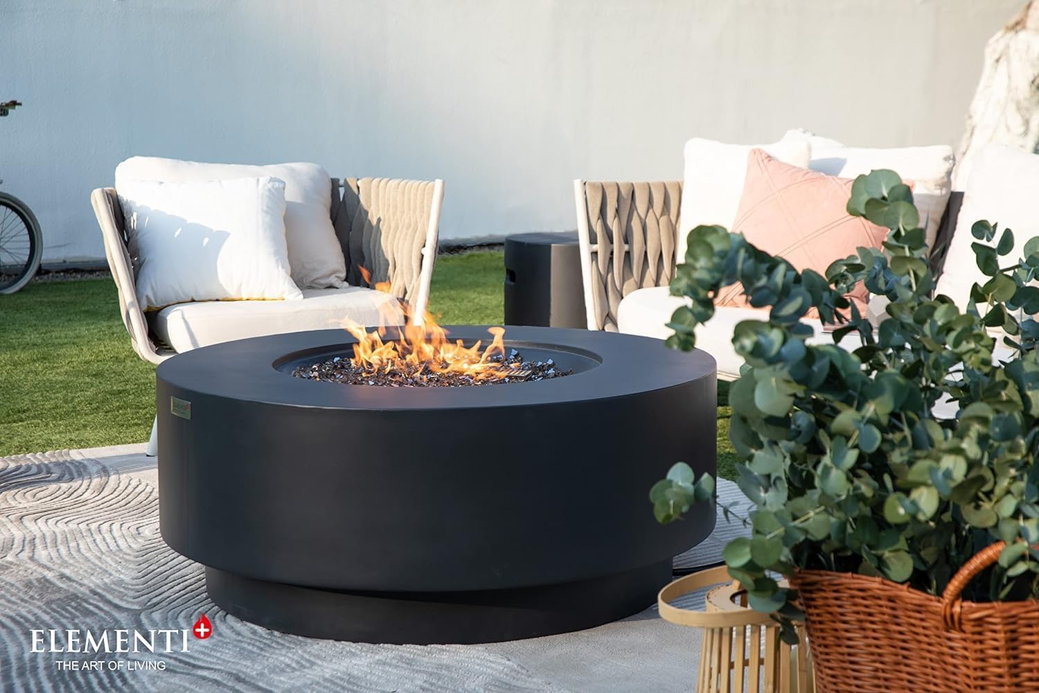 AMS Fireplace | Elementi Plus | Nimes | Round Dark Gray Concrete Propane Gas Fire Table Pit (Liquid Propane)