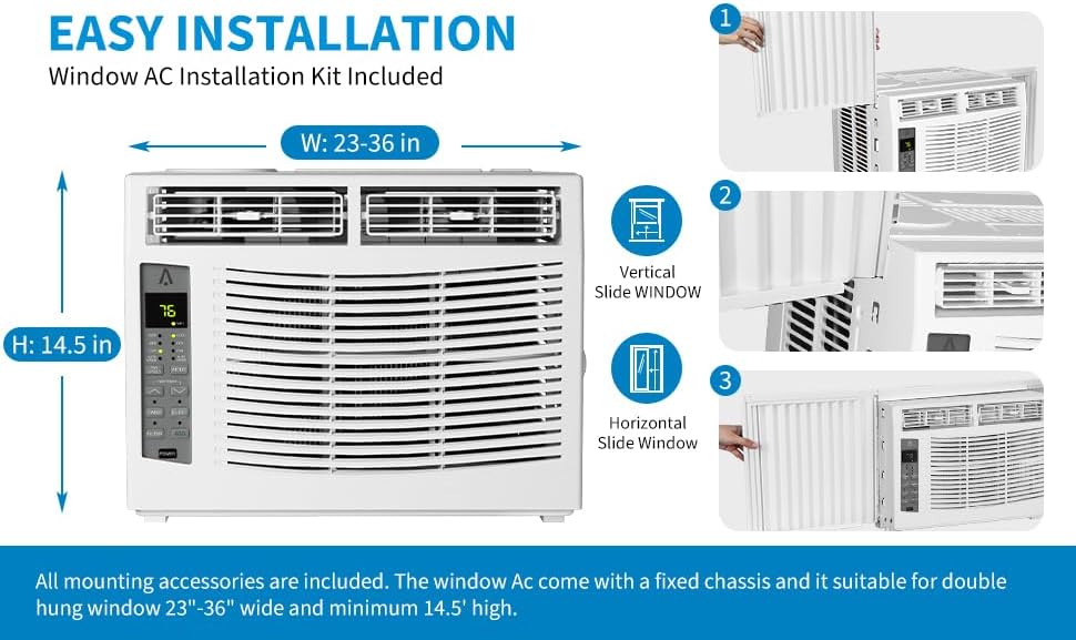 Window Air Conditioner, 6000 BTU WiFi Smart Window AC, Energy Saving, Quiet Operation, Efficient Cooling, Remote Controlled, Fast Cooling for Rooms up to 269 Sq Ft, Ideal for Bedrooms & Workspaces