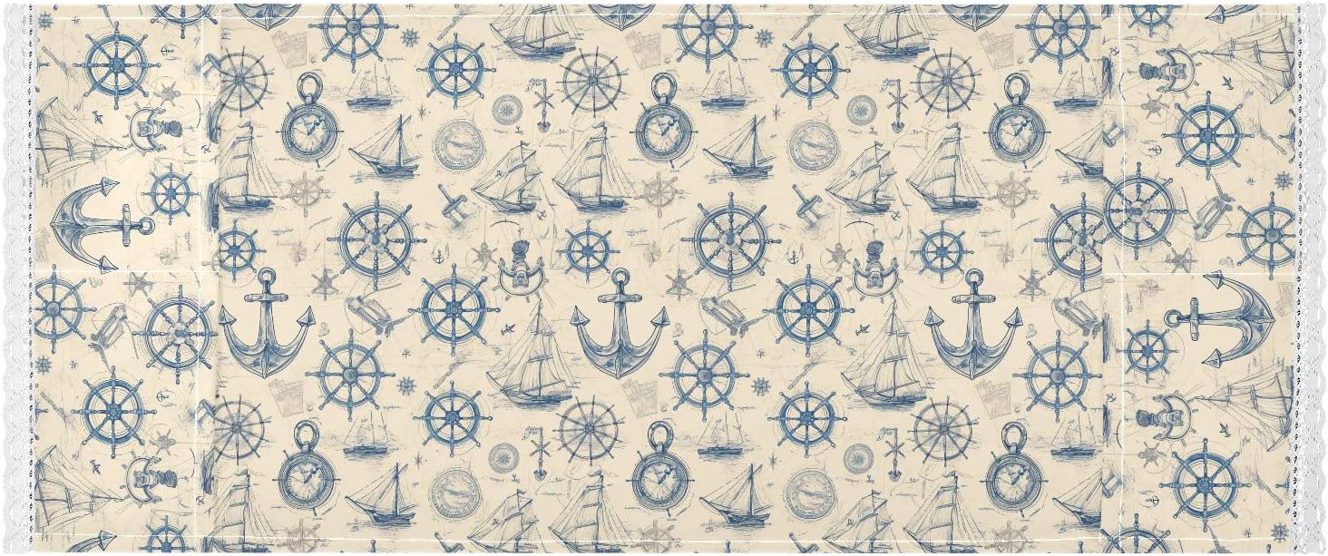 Life Buoy Ocean Rudder Gold Beige Blue lace edge Washing Machine Top Cover with side bag sturdy Washing Machine Protective Cover for Laundry Room Kitchen 51.2x22in