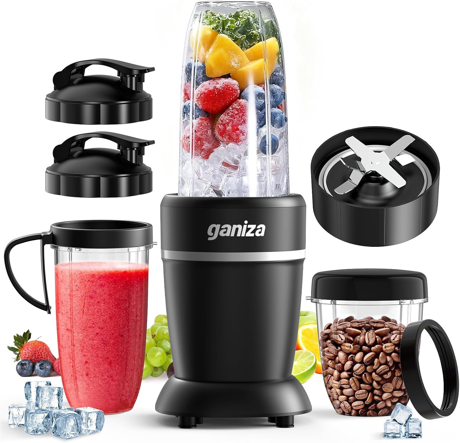 Ganiza Blender for Smoothies, 14 Pcs Smoothie Blender for Kitchen, Max 1300W Portable Blenders for Shakes Ice Crushing Grinding & More with 2 X 37 oz, 23 oz Cups, Perfect for Home & On - the - Go