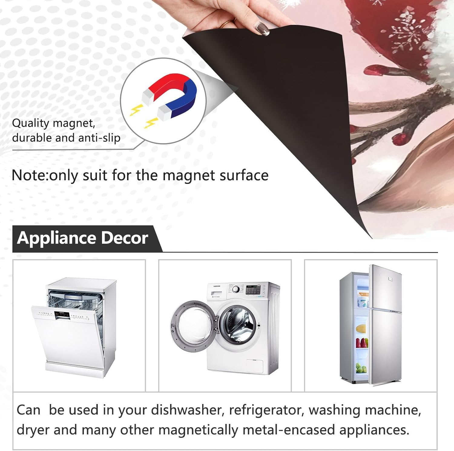 Dishwasher Magnet Cover Large Magnetic Stickers Cute Deer Pink Flower Front Dishwasher Cover Reusable Decal for Home Kitchen Anti-Scratch Refrigerator Decorative Lid Washing Machine Laundry 23