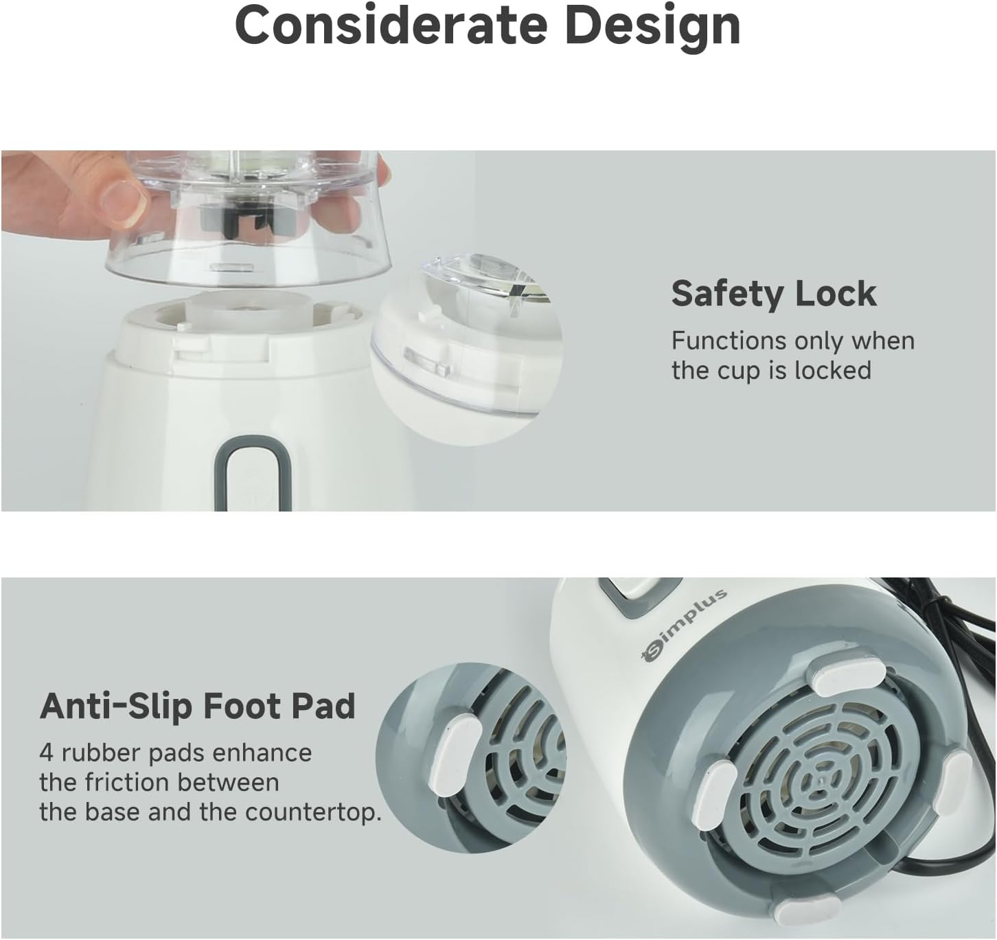 SIMPLUS Blender for Smoothies, 20 Oz BPA-Free Portable Small Blenders for Kitchen, Mini Juicer for Shakes, Protein Drinks, Baby Food, 300 Watts Blender & Food Processor, Stainless Steel Cutter, Grey