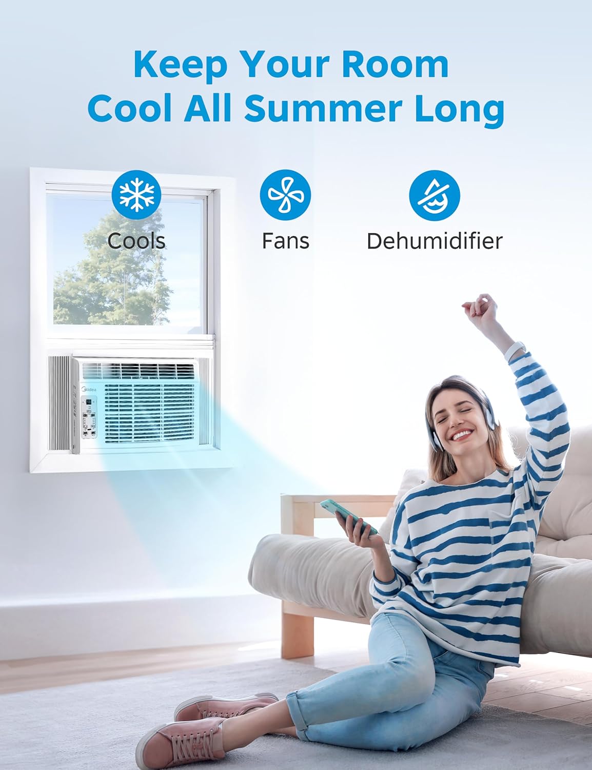 Midea 6,000 BTU Window Air Conditioner, 3-in-1 Cool/Fan/Dehumidifier Window AC Unit, Easycool Air Conditioner with Remote Control, Cools up to 250 Sq. Ft., Fits bedroom, study, office (2024 Upgrade) (Renewed)