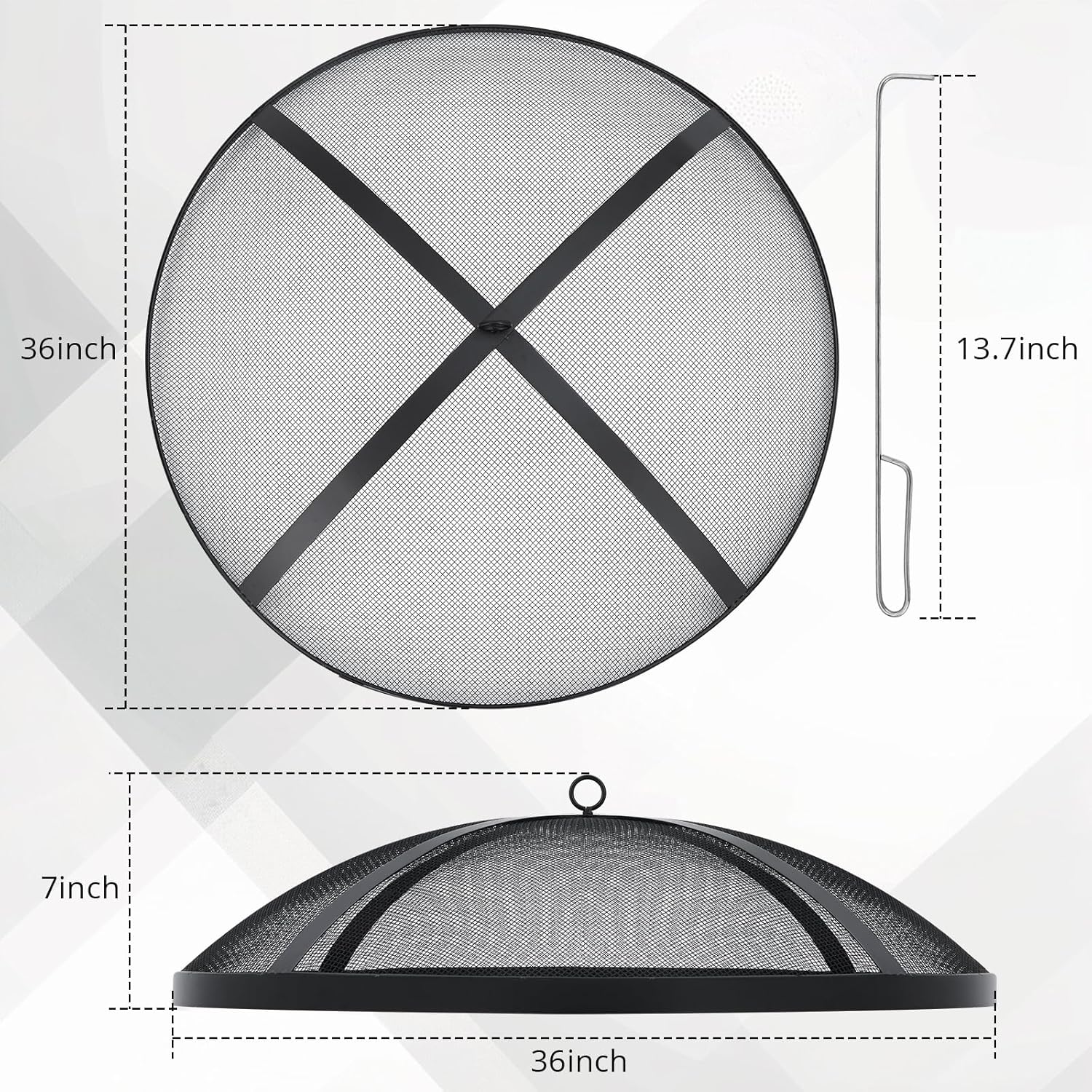 Fire Pit Spark Screen - Compatible with Bonfire Size Fire Pit, Easily Lifts, Stainless Steel, Mesh Protector, Guide Rod Included, Outdoor Accessory, 36x36x7 Inches
