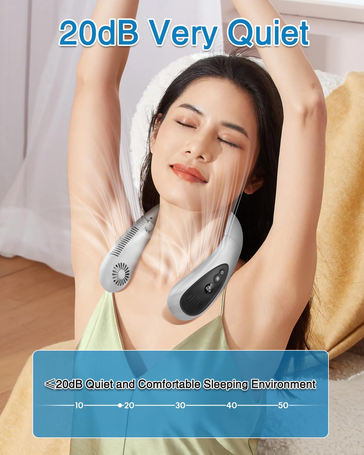 Neck Air Conditioner, 5000mAh Portable Neck Fan, Bladeless USB Neck Fan with Semiconductor Cooling Airflow, Portable Rechargeable, 3 Speeds, LED Display, Personal Fan for Outdoor Travel