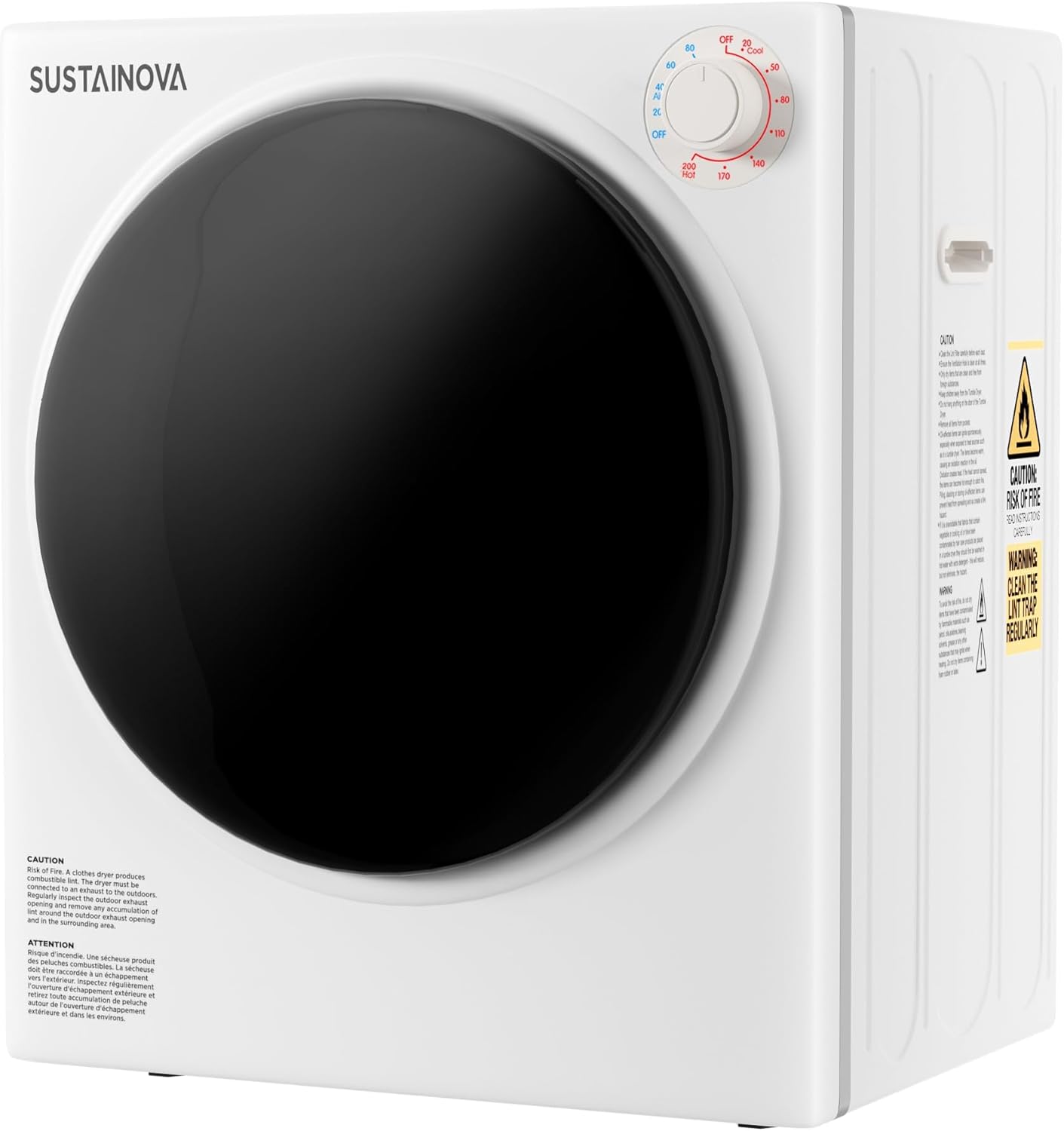 Elevon 800W Portable Clothes Dryer 2.6 cu.ft Electric Drying Machine for Laundry with Stainless Steel Tub for Apartment, Rvs, Dorms, Compact Dryer for Small Space, White