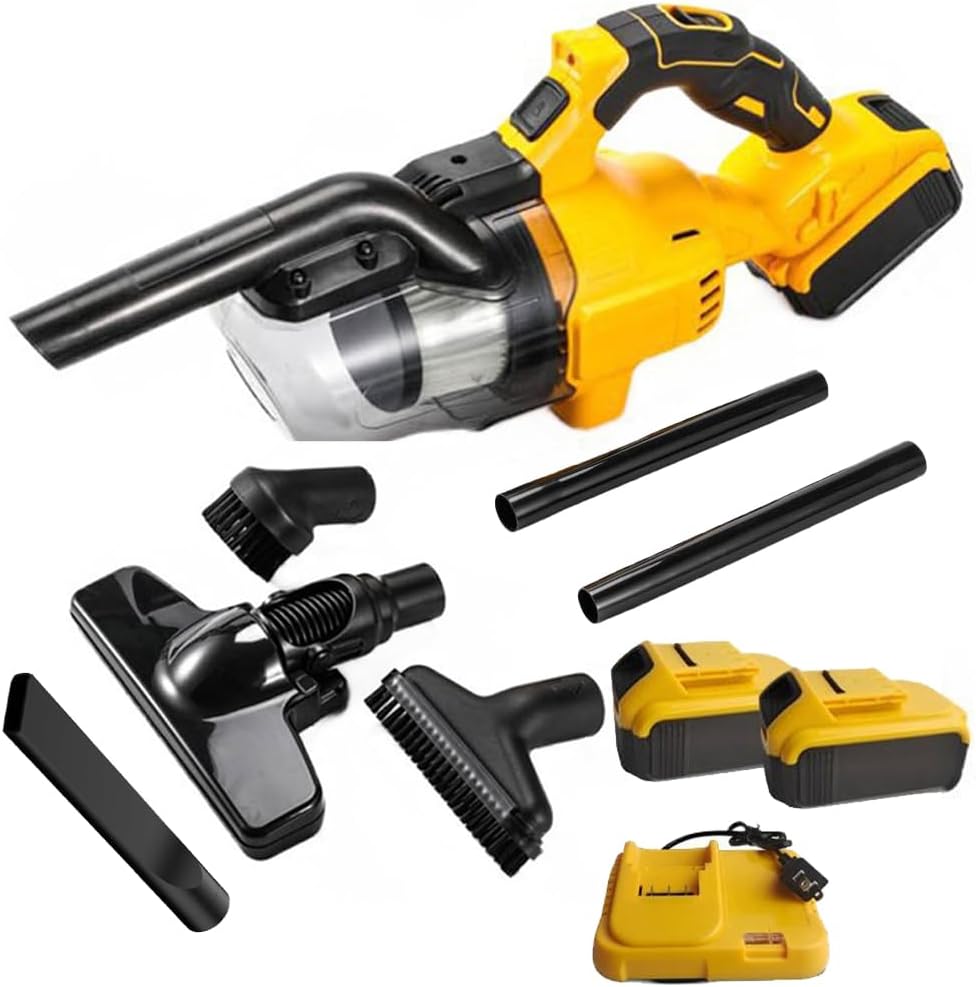Handheld Cordless Vacuum Cleaner, 5-in-1 Multifunctional Design, 800w Powerful Motor, Dual Battery System, Led Light for Car Cleaning (Yellow)
