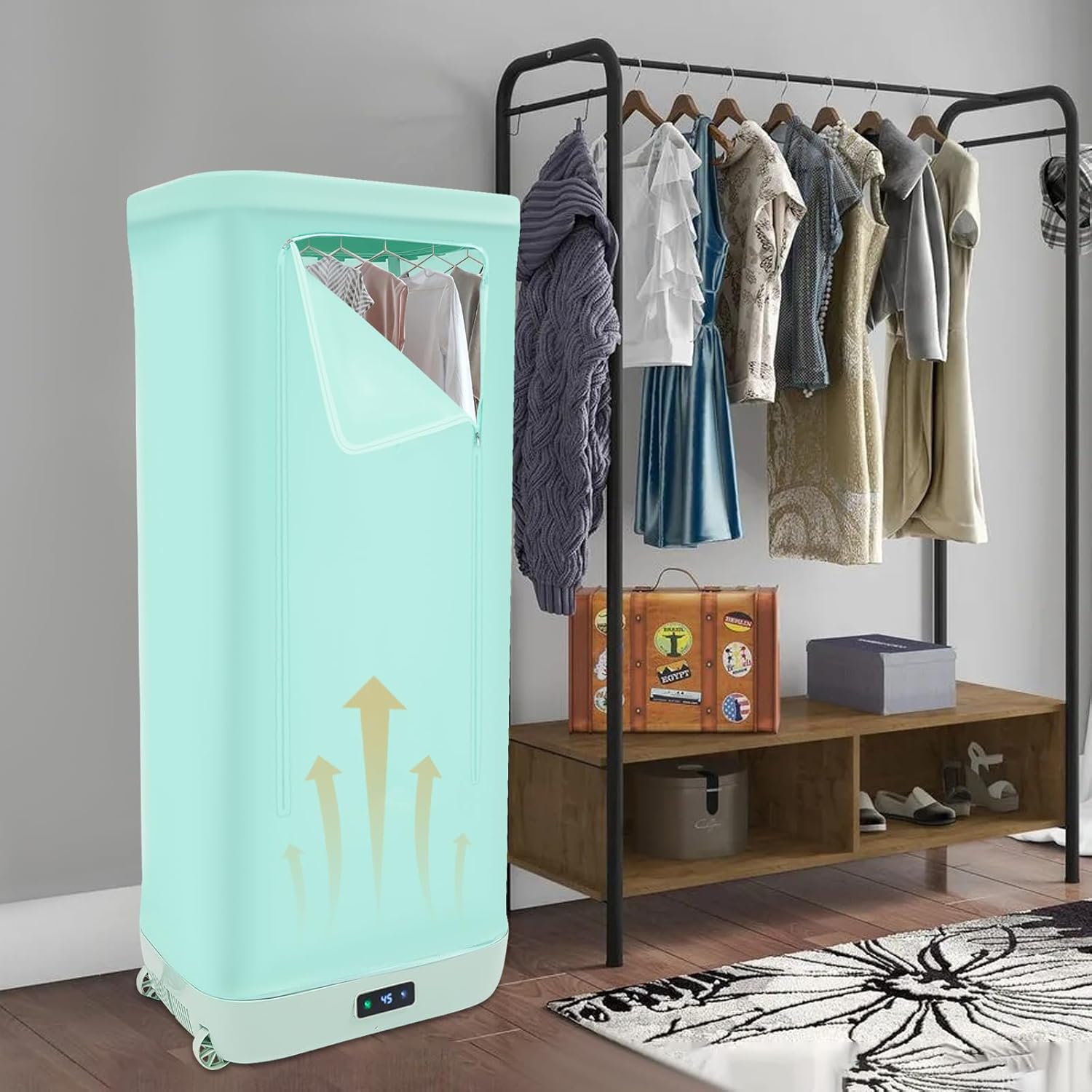 Folding Portable Clothes Dryer Automatic Ironing Machine Household Mini Quick Drying Dryer Clothes Wringer, Wardrobe Dryer with One Shelf for Apartment, RV, or Other Compact Spaces