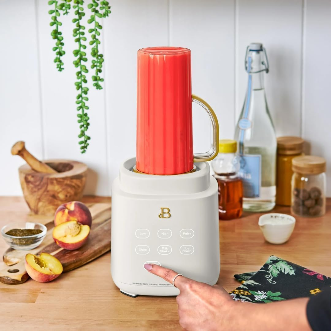 Beautifful PowerExact Blender System with PrecisionSense Technology, 700W Motor, 50oz Tritan Jar, 20oz Personal Cup, Stainless Steel Blades (White Icing)