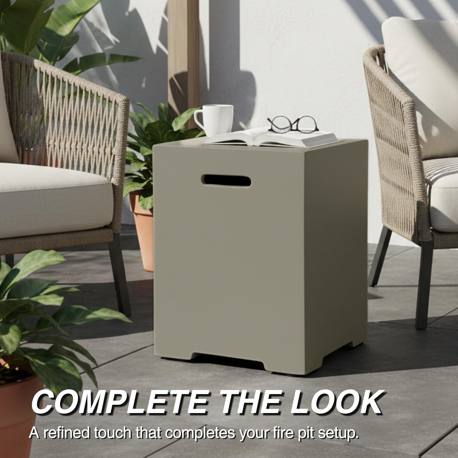 Propane Tank Cover 16 Inch, Tank Storage Hideaway Table for 20 lb Propane Tanks, Outdoor Side Table for Gas Fire Pit and Gas Griddle (Grey)