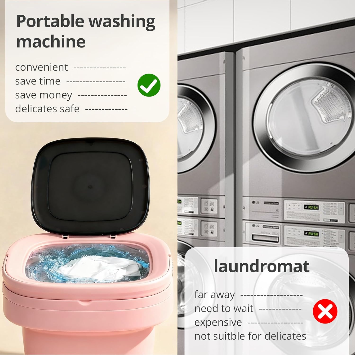 Pink Portable Washing Machine, Mini Washer, 16L Upgraded with Spin Basket, Foldable Design Ideal for Apartment, portable washer 3 Cleaning Modes Suitable for Small Clothes