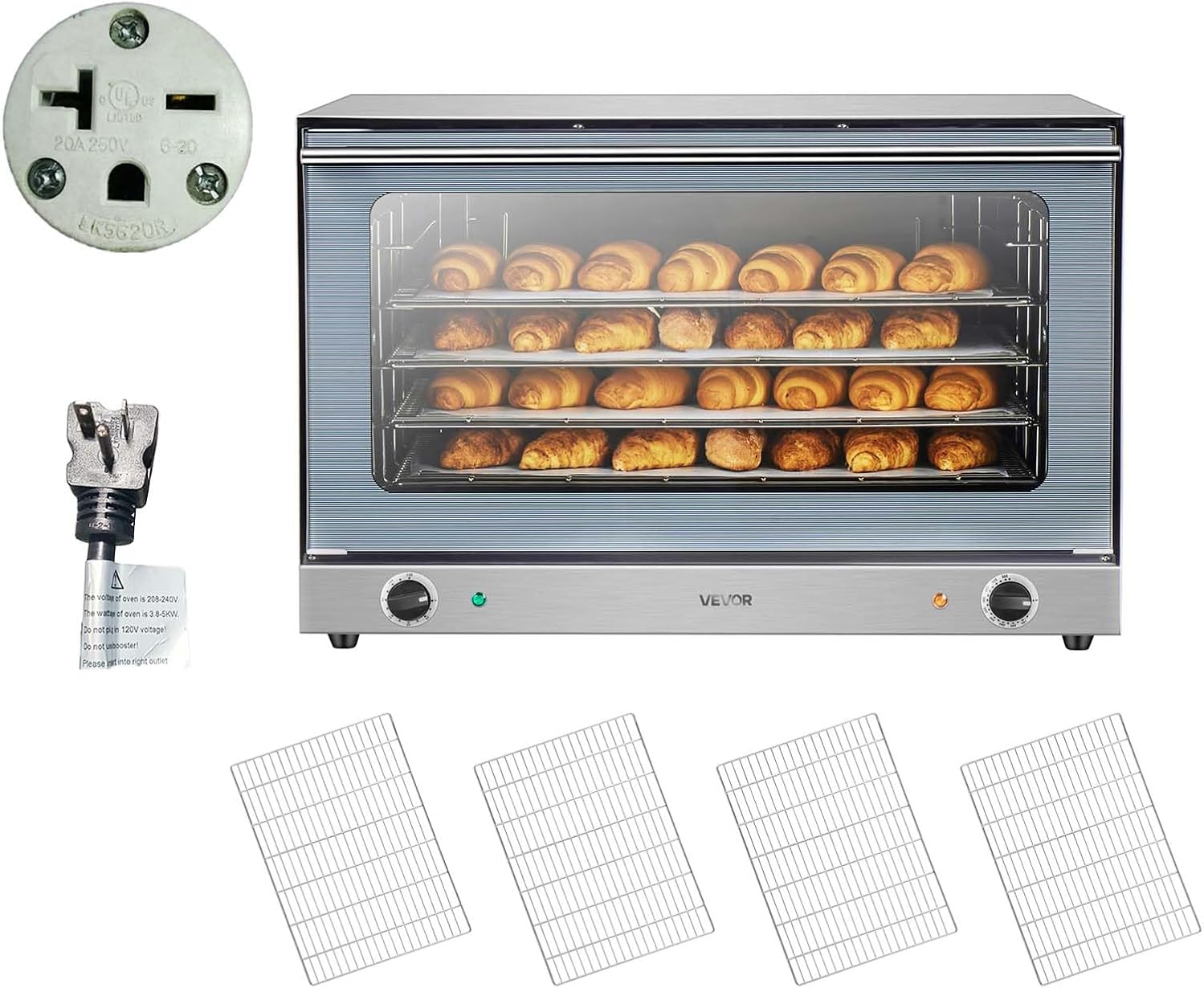 VEVOR Commercial Convection Oven, 4.24 cu.ft Countertop Oven for Full-Size Pans, Electric Convection Ovens with 4 Racks, 360° Hot Air Circulation, for Bakery, Restaurant & Pizza Shop (208-240V 5000W)