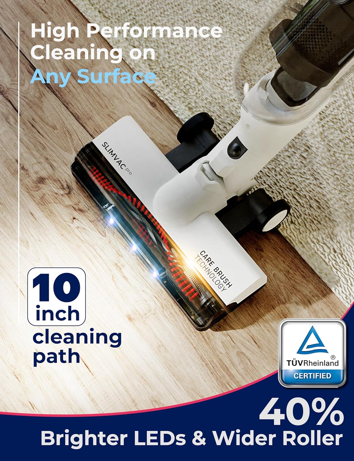 Roomie Tec SlimVac Pro Cordless Vacuum Cleaner for Home - 2200mAh Battery, High Suction Power, Lightweight, Detachable Handheld with HEPA Filter – Multi-Surface Cleaning for Carpets, Hard Floors, Cars