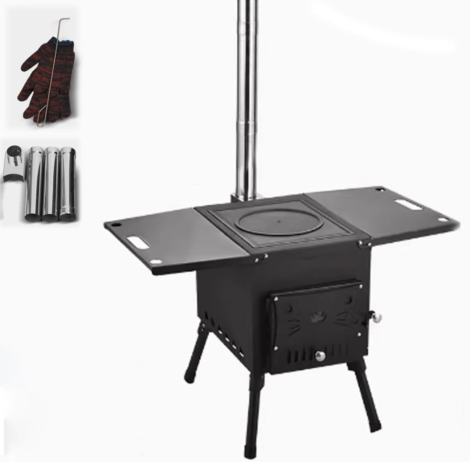 Tent Stove Outdoor Portable Wood Stove with 3 Chimneys Fuel-neutral Wood Stove Made of Steel Plate Camping Stove Suitable for Ice-fishing, Cookout, Travel