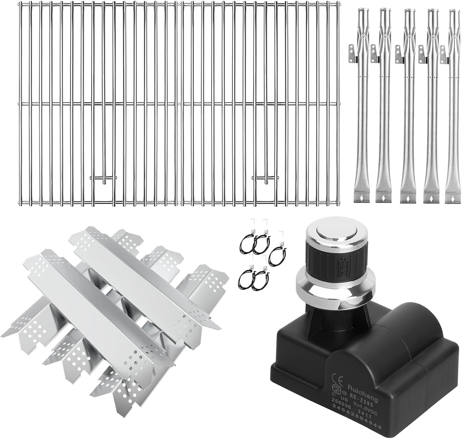 BQMAX Grill Parts Kit with DHL-128-6Q Ignite for Nexgrill 5 Burner Gas 720-0888 720-0888A 720-0888N, 6 Outlet Igniter for Nexgrill 5 Burner Parts, Cooking Grate Kit Replacement Parts for 720-0888