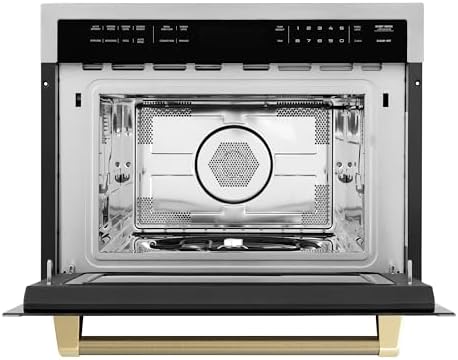 ZLINE Autograph Edition 24 in. 1.6 cu ft. Built-in Convection Microwave Oven in Stainless Steel and Champagne Bronze Helix Handle (MWOZ-24-KCB)