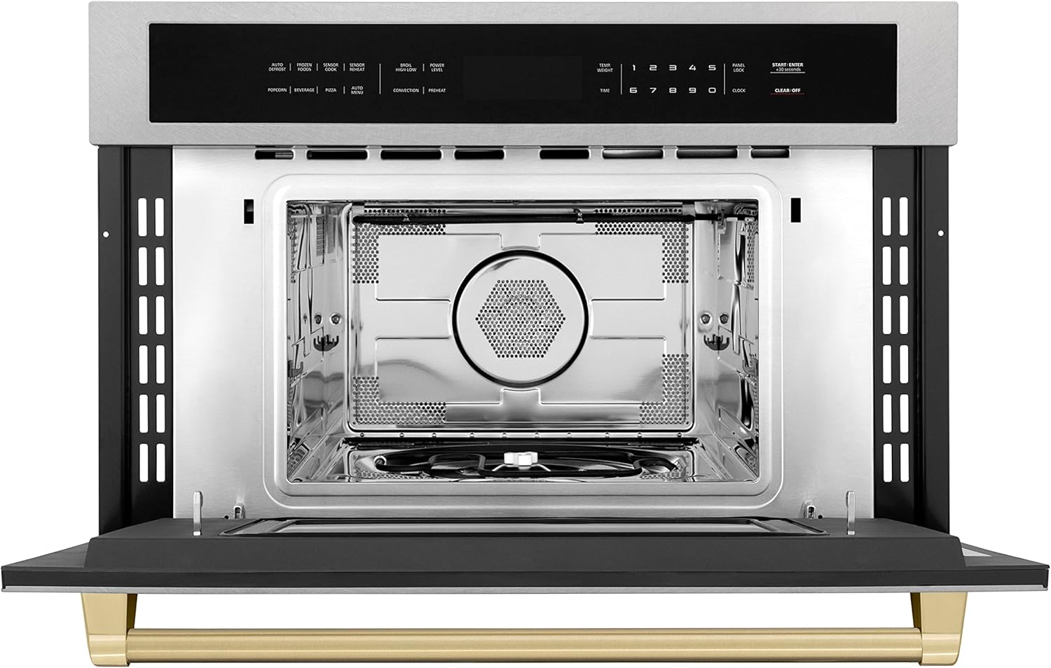 ZLINE Autograph Edition 30 in. 1.6 cu ft. Built-in Convection Microwave Oven in Satin Stainless Steel and Champagne Bronze Accents (MWOZ-30-SS-CB)