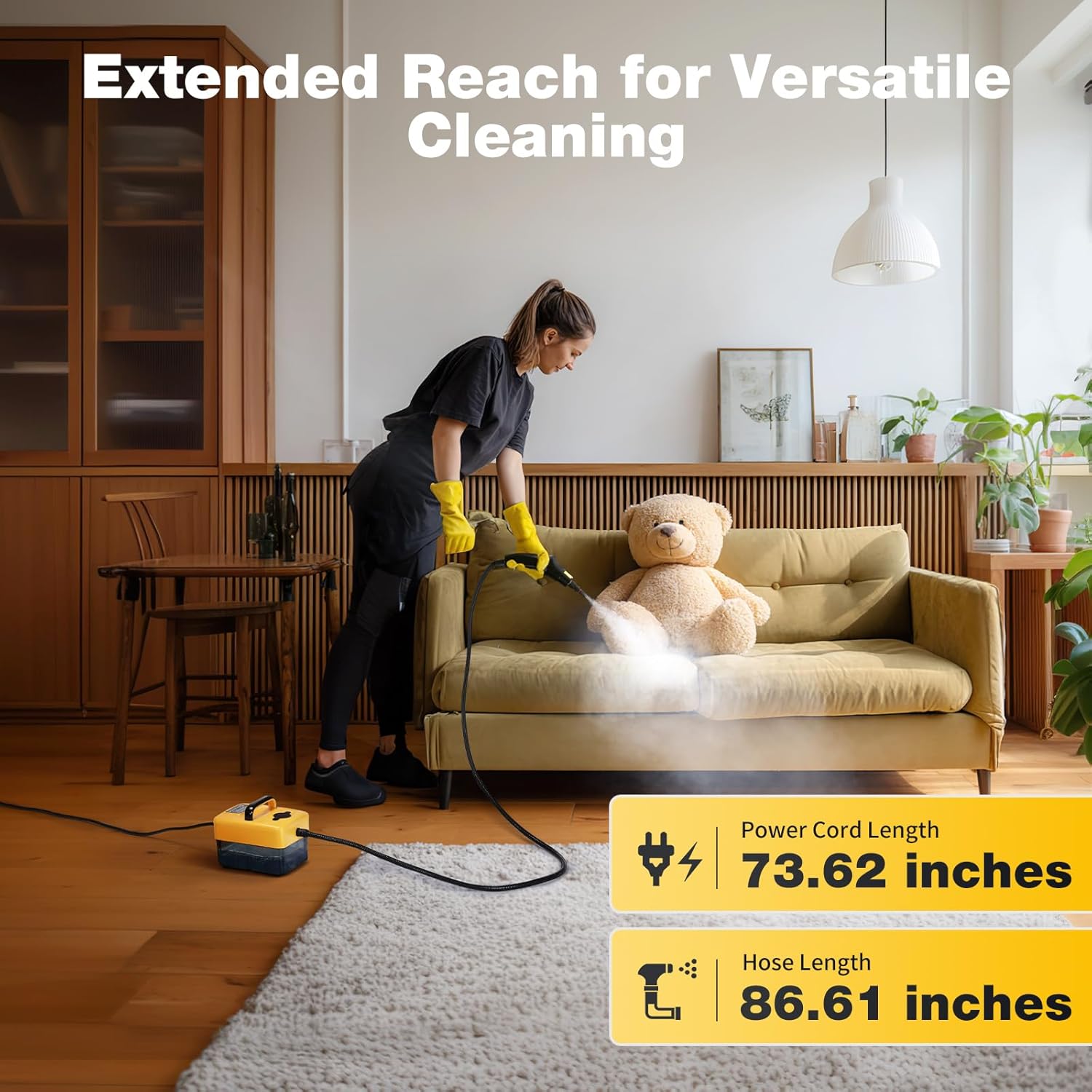 Handheld Steam Cleaner for Home, 6-Level Adjustable, 15s Heat-Up, One Touch Flush Mode, 3.5 Bar High Pressure, Auto Shut-Off, 1500W Portable Steamer for Carpets Floor Car Furniture Couch Tile