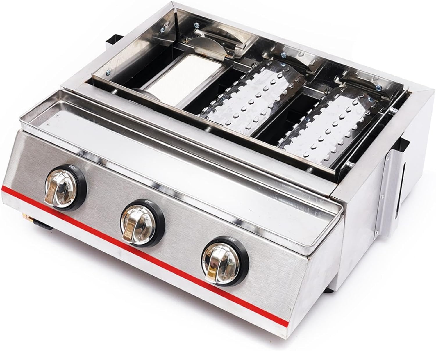 3-Burner BBQ Propane Gas Grill,Smokeless Stainless Steel Barbecue Grill with Oil Catching Pan and Independent Ignition Portable Tabletop Gas Grill for Parties, Backyard