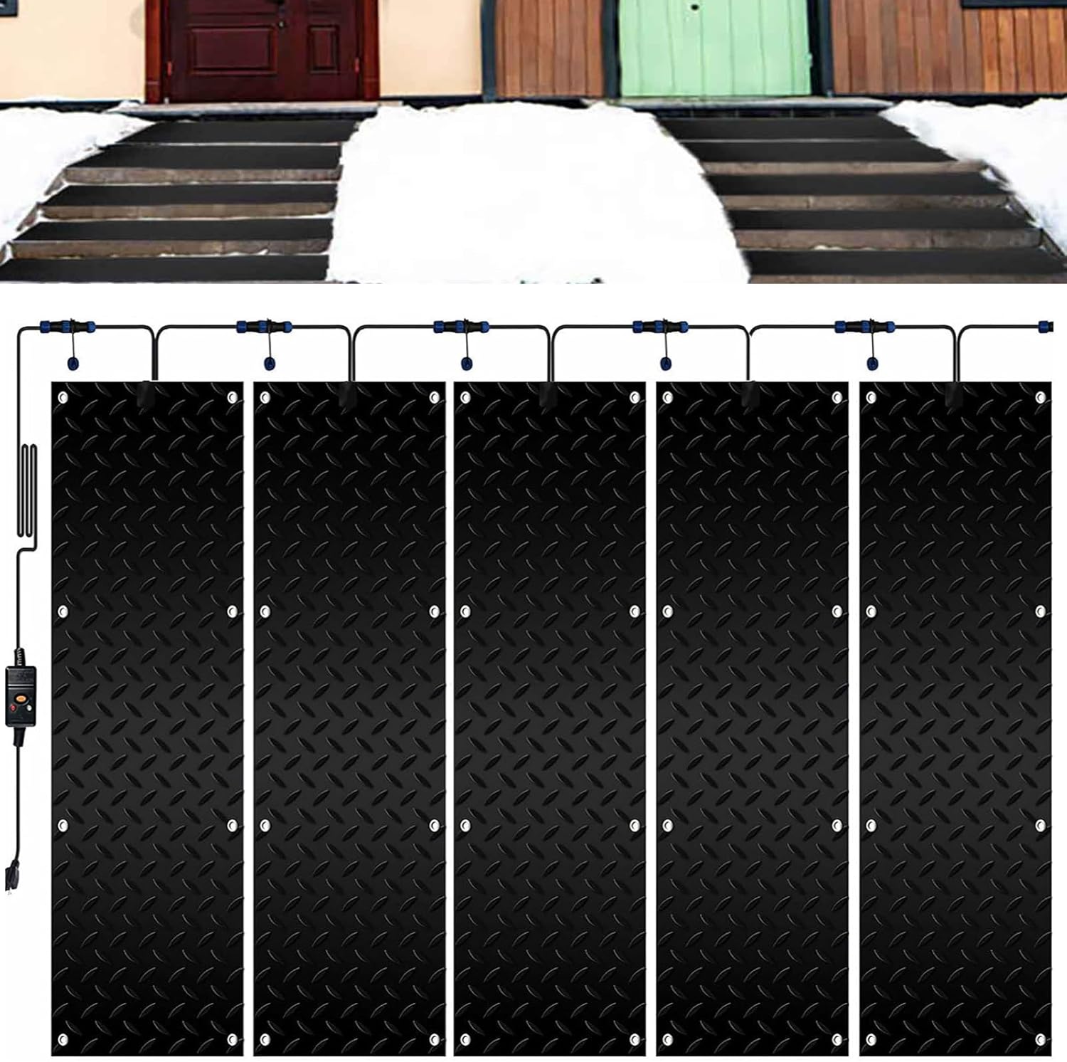 Snow Melting Walkway Mat, 1/2/3/4/5 pcs Non Slip Rubber Heated Mat with Power Cord, Winter Snow and Ice Melting Mat for Outdoor Stairs,Steps,Doorways,Walkways,Driveway(5 Pcs,10x48in/(25.4x121.