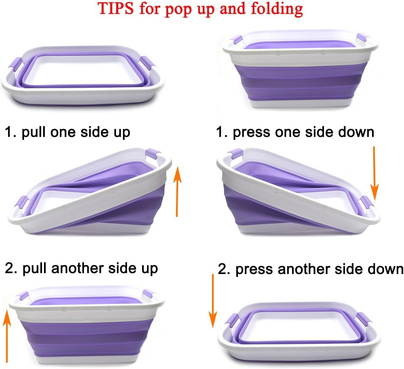 SAMMART 41L (10.8 gallon) Collapsible Plastic Laundry Basket-Foldable Pop Up Storage Container/Organizer-Portable Washing Tub-Space Saving, Water capacity: 32L (8.4 gallon) (Rectangular, Lt. Purple)