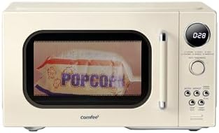 COMFEE' Retro Microwave Oven, Small Microwave with 6 Auto Menus, 0.9 cu.ft Countertop Compact Microwave with Multi-stage Cooking, Mute Function, LED digital, Apricot/900W, CMO-MMP02AA(AT)