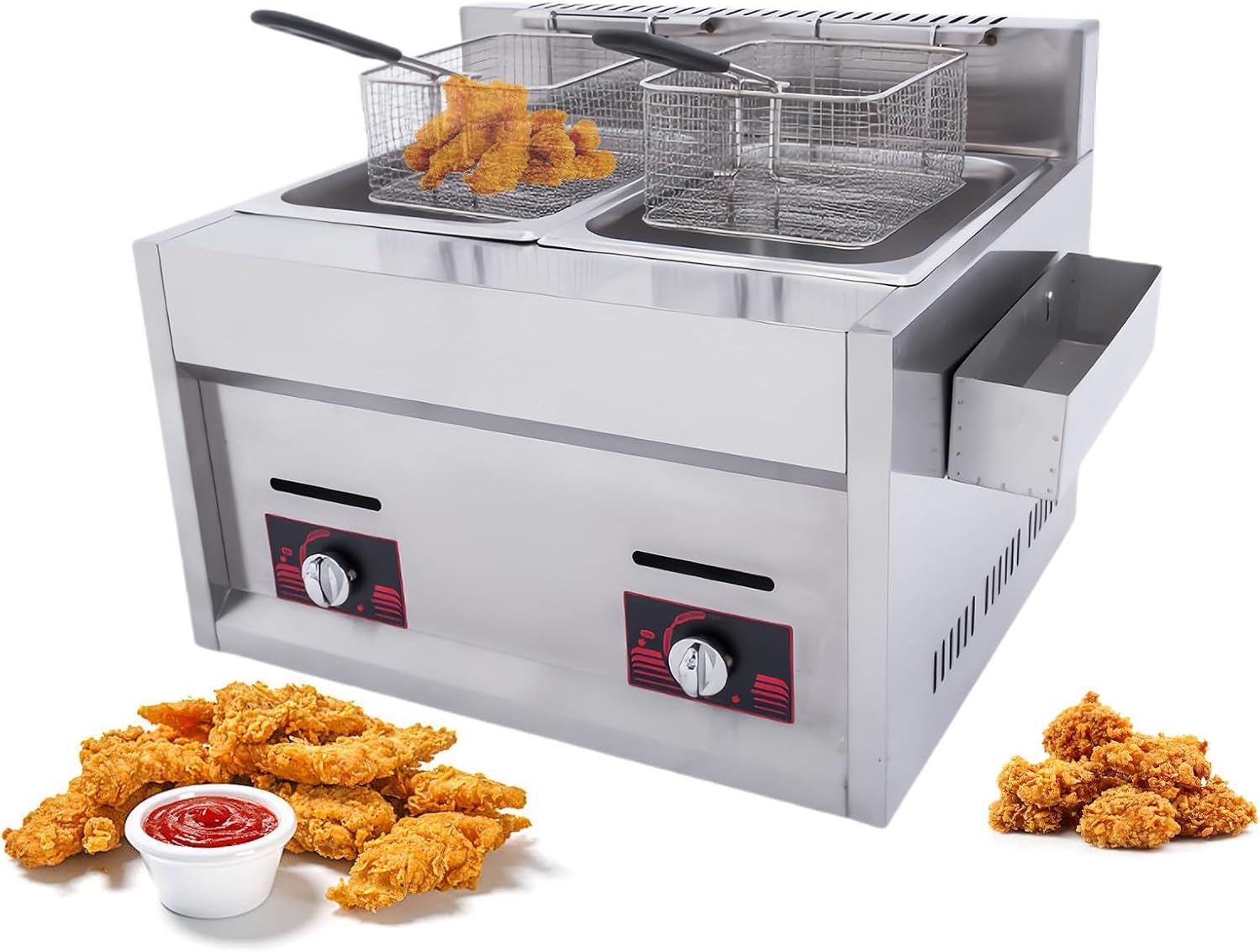 Industrial Gas Fryer, Large Basket Fryer, Fryer with Lid, Outdoor Kitchen Fryer, Stainless Steel Countertop Gas Fryer, 10l X 2, for Commercial Restaurant Home.
