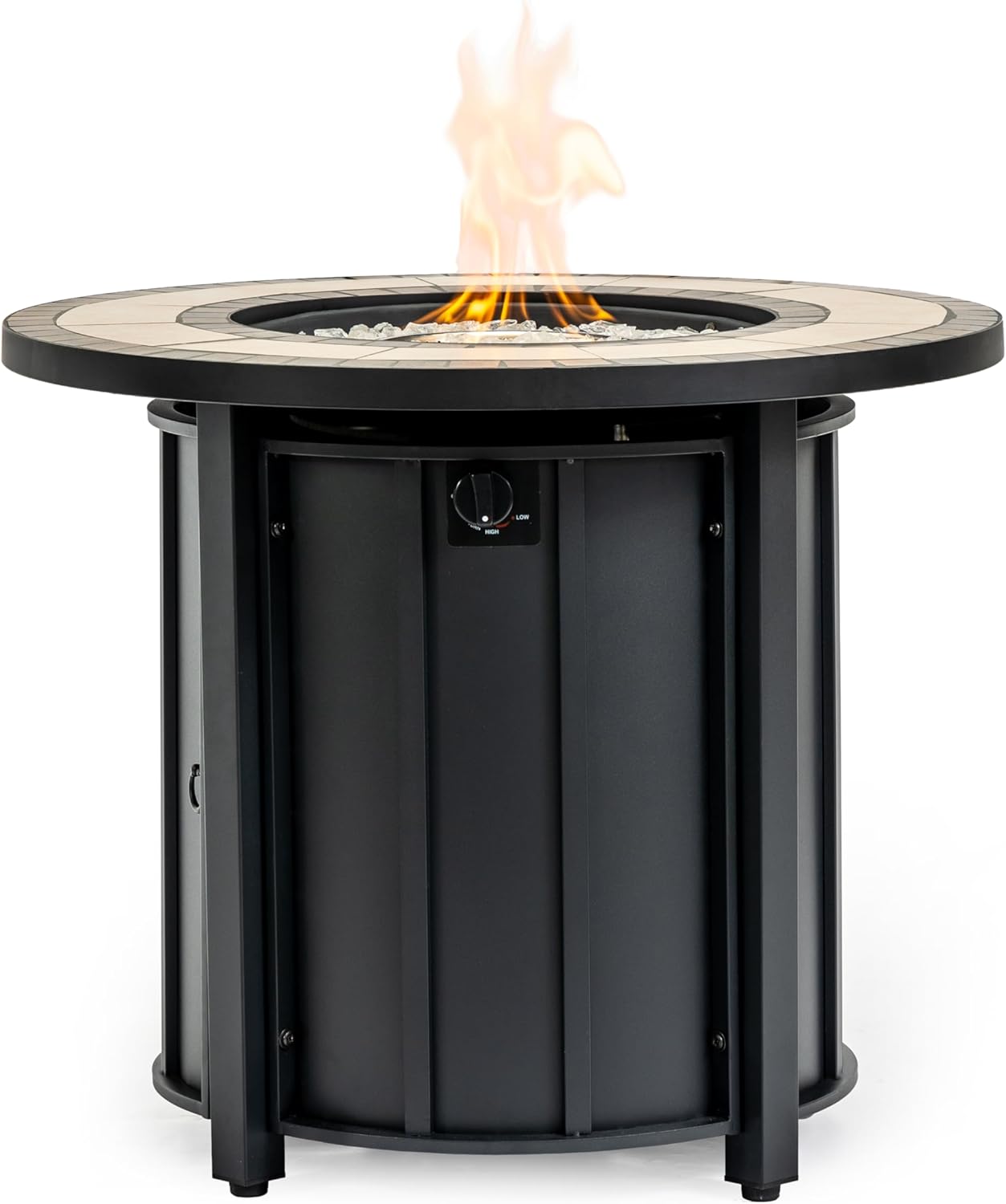 30'' Ceramic Round Propane Fire Pit Table, 50,000 BTU Steel Gas FirePit for Outdoor, Fire Table with Lid, Add Warmth & Ambience to Gatherings and Parties On Patio Deck Garden Backyard, Black.