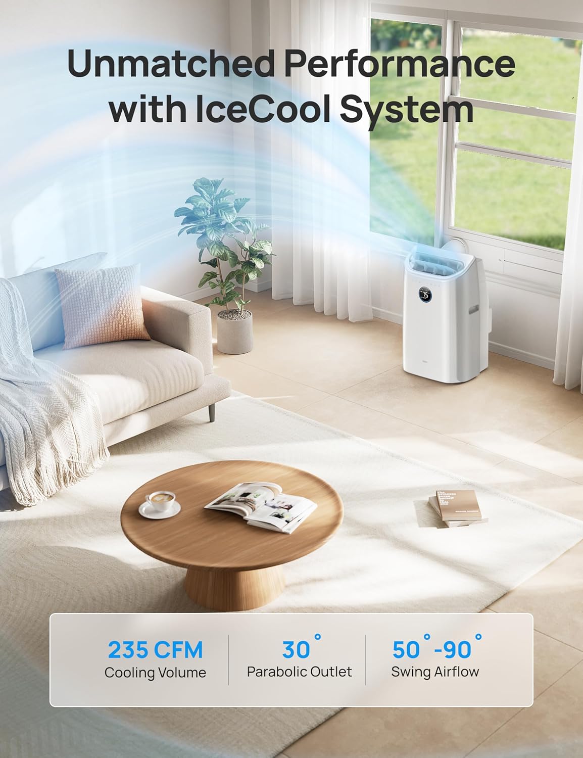 Dreo Portable Air Conditioners, 14000 BTU ASHRAE (10,000 BTU DOE) Smart AC Unit for Room with Drainage-free Cooling, APP/Voice/Remote, Fan & Dehumidifier, Quiet Standing AC for Bedroom, AC516S New